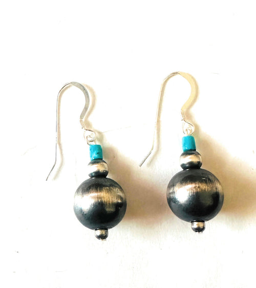 Handcrafted Turquoise & Sterling Silver Pearl Dangle Earrings