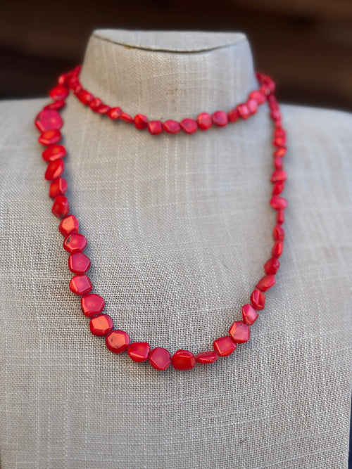 Handcrafted Apple Coral & Sterling Beaded Necklace