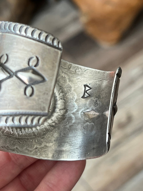 Hand Forged Old Pawn Sterling Silver Ingot Cuff Bracelet by Santa Fe Artist Buffalo, Concho Grande
