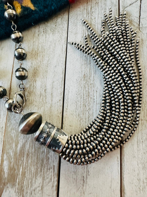 Handcrafted Sterling Silver Beaded Tassel Blossom Necklace