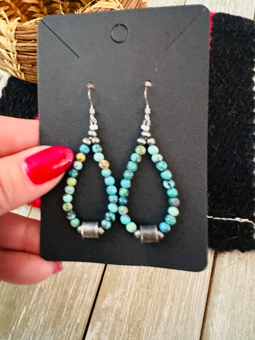 Handcrafted Turquoise & Sterling Silver Beaded Dangle Earrings