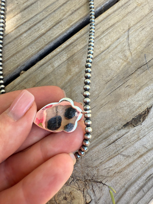 Handmade Sterling Silver Sonoran Mountain Turquoise Beaded Heart Necklace