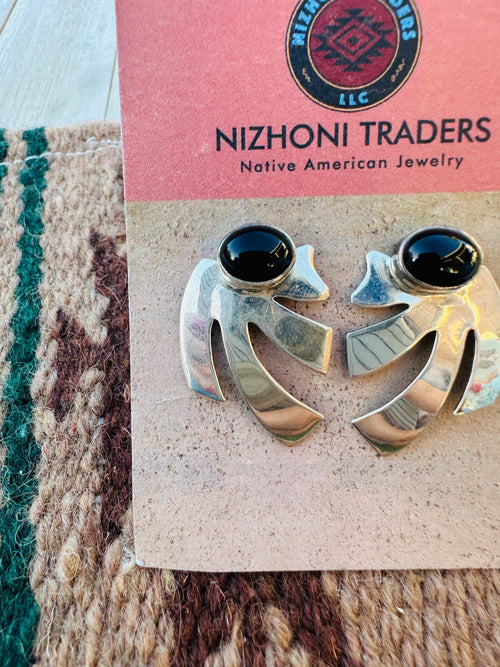 Handcrafted Old Pawn Sterling Silver & Onyx Post Earrings