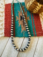 Handcrafted Turquoise & Sterling Silver Pearl 20” Beaded Necklace