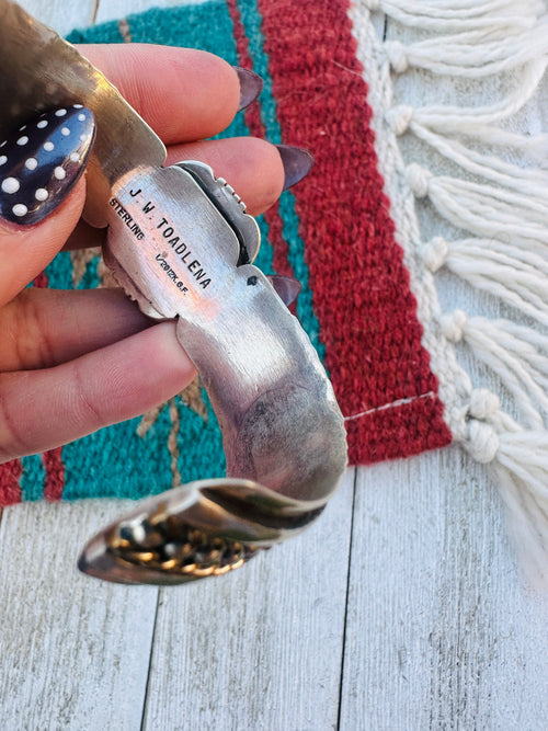 Handcrafted Old Pawn Sterling Silver & Lapis Cuff Bracelet by J. W. Toadlena