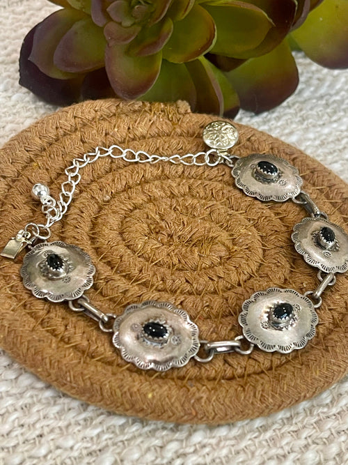 Old Pawn Vintage Sterling Silver & Onyx Link Bracelet