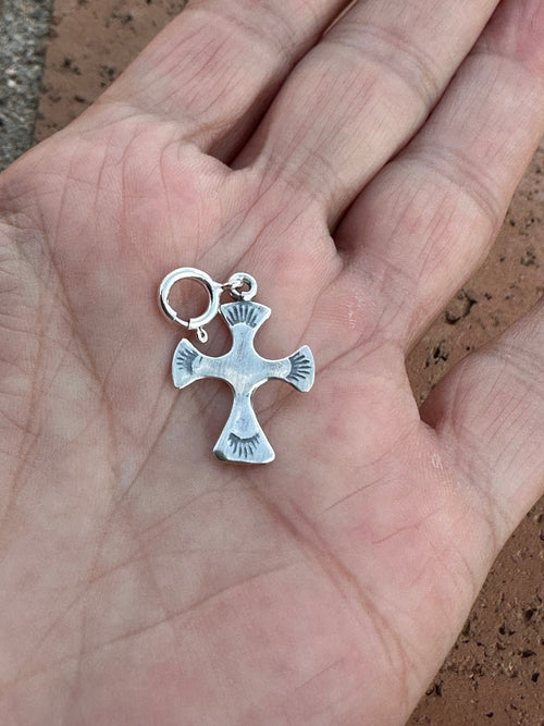 Handcrafted Crafted Sterling Silver Hand Stamped Cross Charm