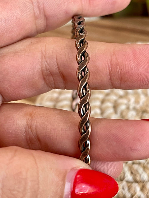 Vintage Handmade Copper Braided Bangle Bracelet