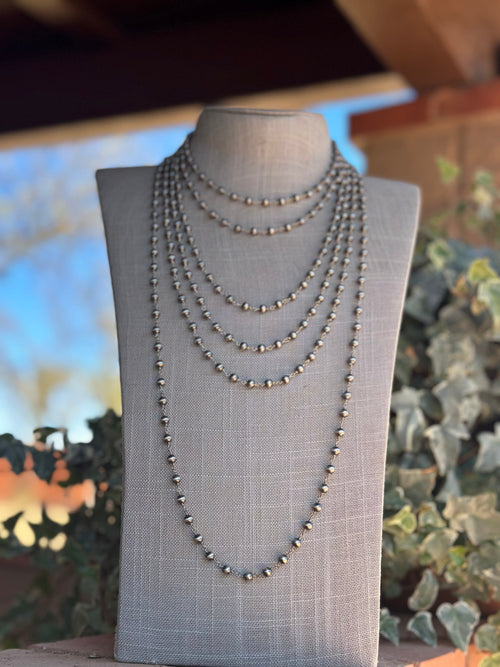 Handcrafted Sterling Silver 6mm Rosary Beaded Necklaces 144"