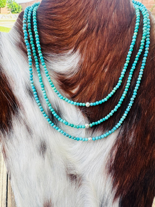Handcrafted Turquoise & Sterling Silver Beaded 16” Necklace