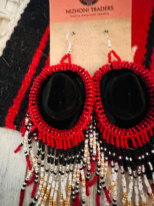 Navajo Beaded Cowboy Hat Dangle Earrings