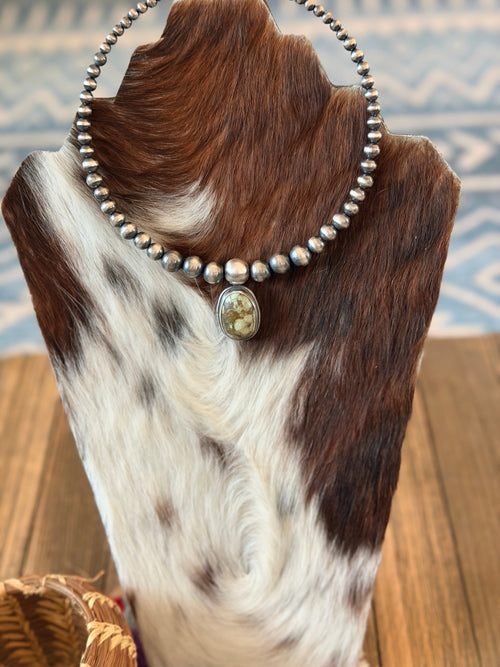 Handcrafted Turquoise & Sterling Silver Beaded Choker Necklace