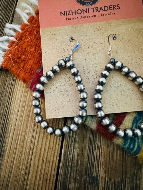 Handcrafted Sterling Silver Pearl Beaded Dangle Hoop Earrings