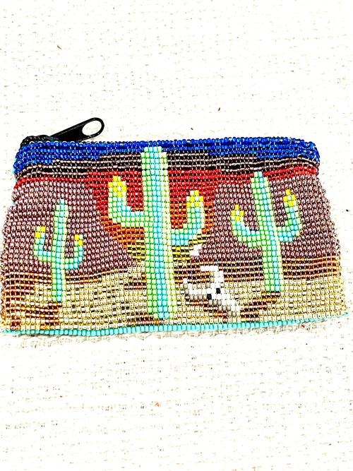 Handmade Beaded Saguaro Desert Coin Purse Light