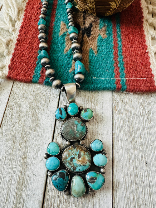 Navajo Sterling Silver & Turquoise Cluster Beaded Necklace