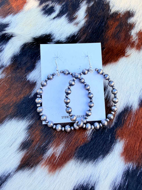 Handcrafted Sterling Silver Pearl Beaded Dangle Hoop Earrings