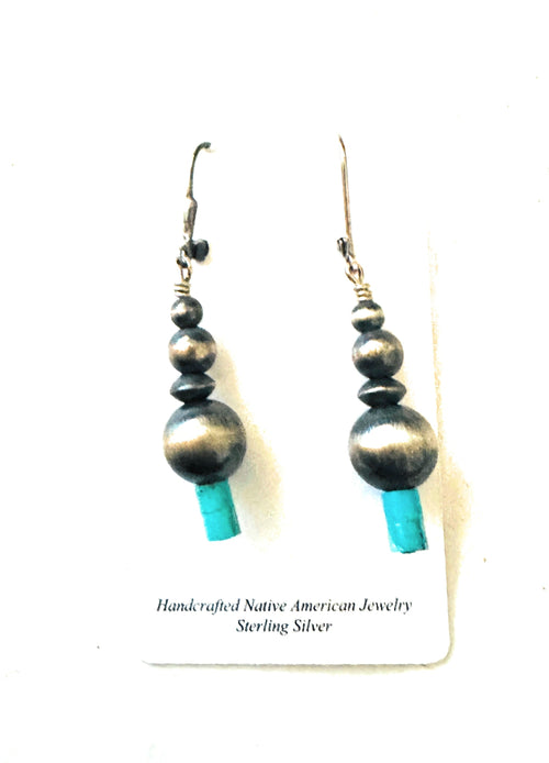 Handcrafted Turquoise & Sterling Silver Beaded Dangle Earrings