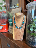 Handcrafted Sterling Silver and Kingman Turquoise Handmade Beaded Necklace by Rose Martin, 18 Inches