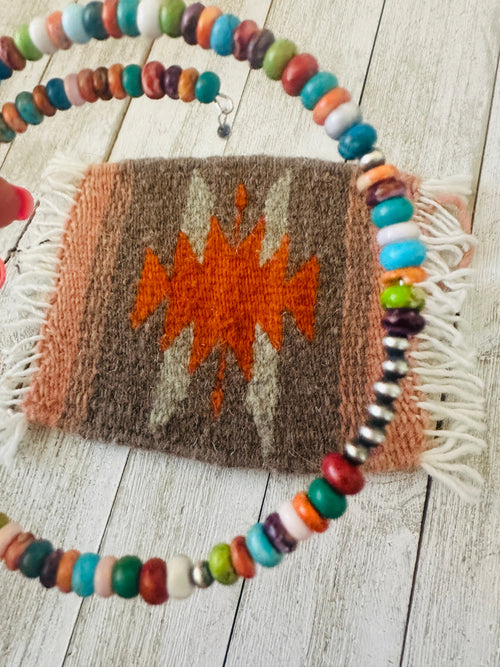 Navajo Multi Stone & Sterling Silver Beaded Wrap Choker Necklace