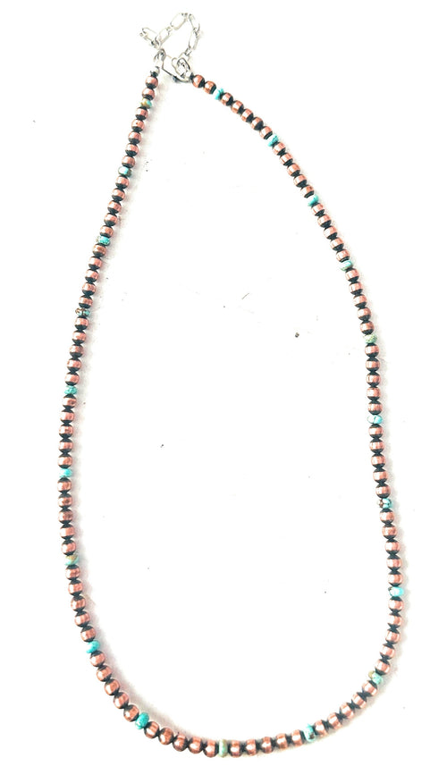 Handcrafted Turquoise & Copper 16” Beaded Necklace