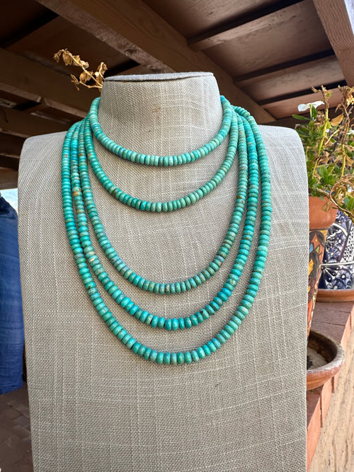 Kingman Turquoise & Sterling Silver 6mm Beaded Necklace