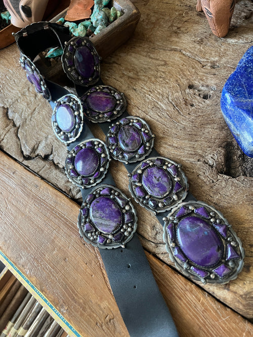 Gorgeous Old Pawn Handcrafted Sterling Silver and Purple Sodalite Concho Belt by Eric & Carol Fierro