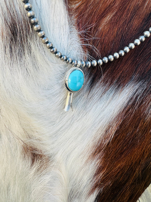 Handcrafted Turquoise & Sterling Silver Beaded Blossom Necklace