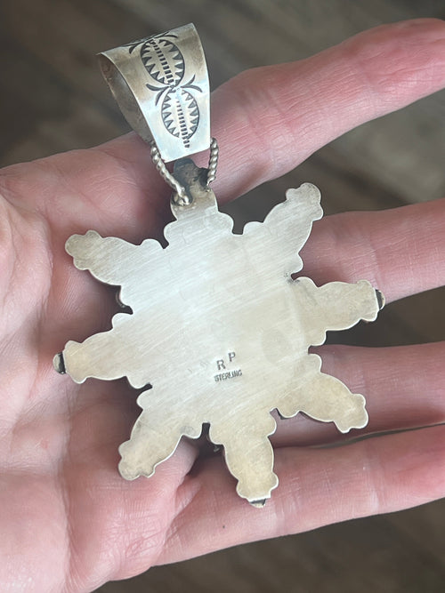 Apache Made Sterling Silver, Hubei Turquoise & Chrysocolla Cluster Pendant by Rosella Paxson