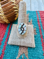 Old Pawn Handcrafted Opal, Onyx & Sterling Silver Inlay Ring Size 11
