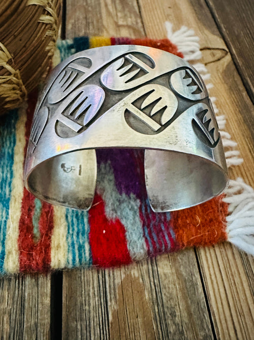 Handcrafted Old Pawn Sterling Silver Bear Paw Cuff Bracelet
