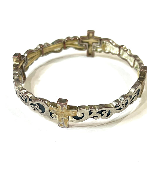 Vintage Handmade Copper Beaded Stretch Cross Bracelet