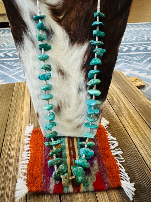 Old Pawn Handcrafted Turquoise & Heishi Beaded 33” Necklace