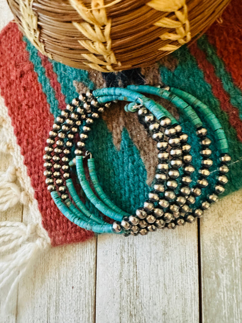 Navajo Turquoise & Sterling Silver Beaded Wrap Bracelet