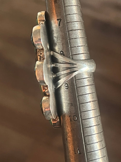 Handcrafted Sterling Silver and Hubei Turquoise Cluster Ring by Rosella Paxson, Size 8.5