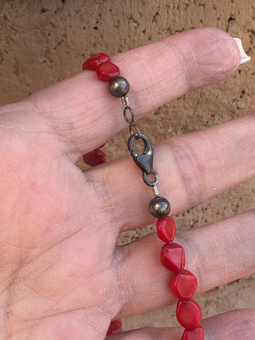 Handcrafted Apple Coral & Sterling Beaded Necklace