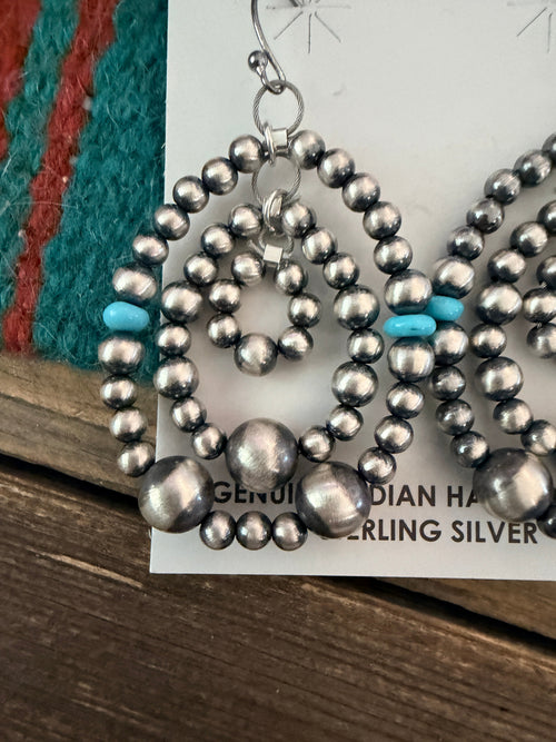 Handcrafted Turquoise and Sterling Silver Pearl Beaded Dangle Earrings