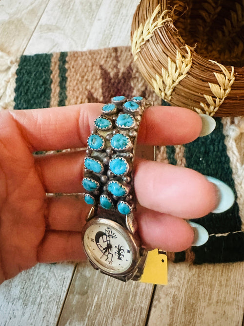 Old Pawn Vintage Navajo Turquoise & Sterling Silver Watch-
