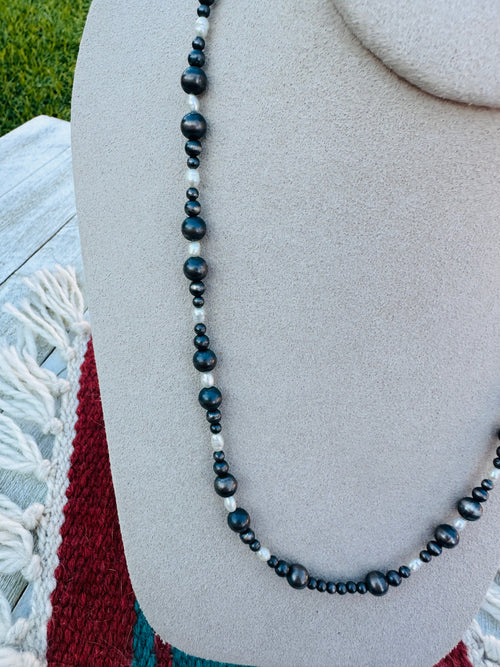 Handcrafted Sterling Silver Pearl & Freshwater Pearl 18” Beaded Necklace