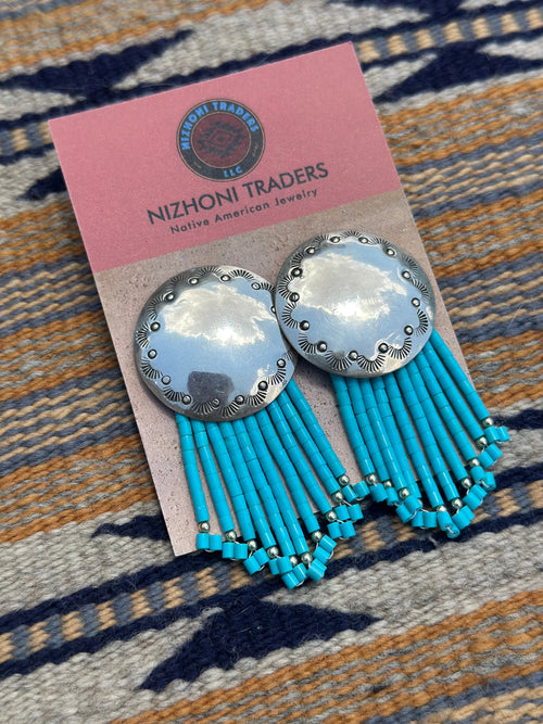 Old Pawn Navajo Sterling Silver Beaded Tassel Earrings