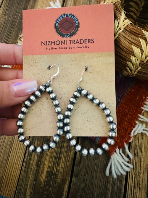 Handcrafted Sterling Silver Pearl Beaded Dangle Hoop Earrings