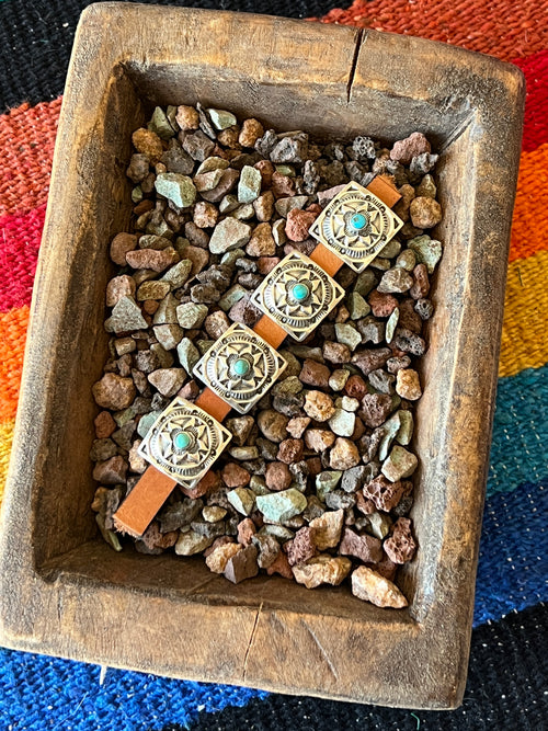 Sterling and Kingman Turquoise Concho Slide, The Cactus Flower