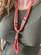 Santo Domingo (Kewa) Sterling Silver and Red Spiny Oyster Shell Jacla Bead Necklace by Daniel Coriz