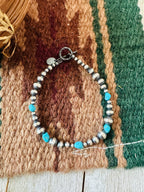 Navajo Sterling Silver Pearl & Turquoise Beaded Bracelet