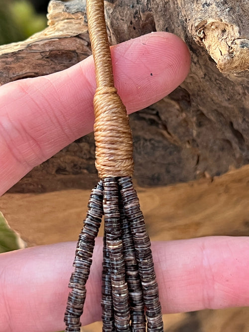 Stunning Santo Domingo Made Five Strand Hubei Turquoise and Spiny Oyster Shell Beaded Necklace with Squaw Wrap