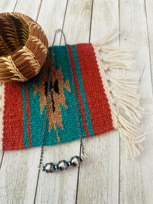 Handcrafted Sterling Silver Pearl Beaded Chain Necklace