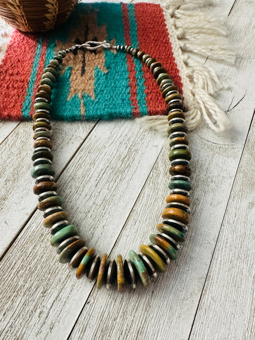 Navajo Chunky Royston Turquoise & Sterling Silver Beaded Necklace 18”