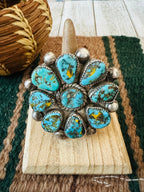 Old Pawn Navajo Sterling Silver & Turquoise Cluster Ring Size 7.25
