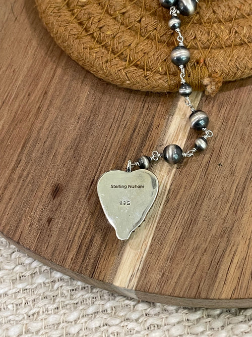 Gorgeous Handmade Sterling Silver & Golden Hills Turquoise Beaded Lariat Heart Necklace