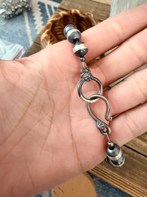 Handcrafted Sterling Silver Pearl & Onyx Beaded Necklace