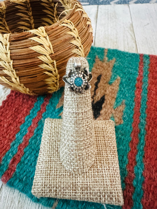 Old Pawn Navajo Sterling Silver & Turquoise Turtle Ring Size 2.75